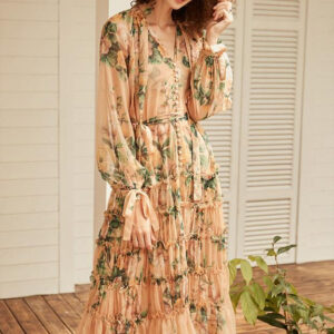 Flowing Lace-up MIDI Dress