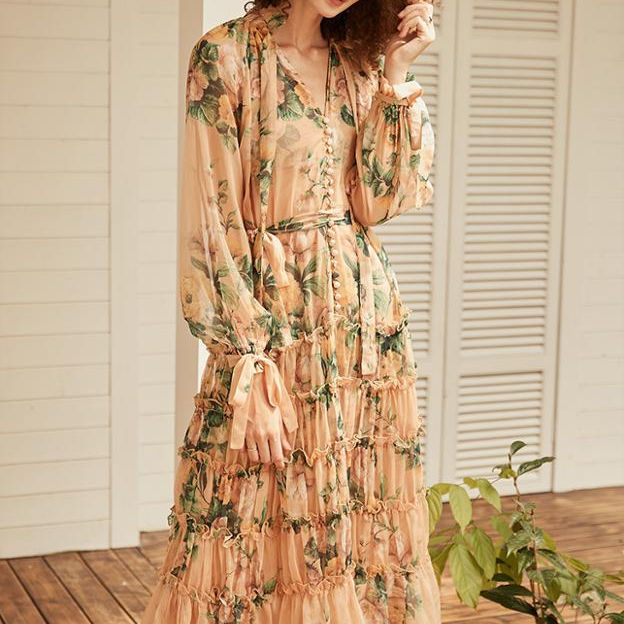 Flowing Lace-up MIDI Dress