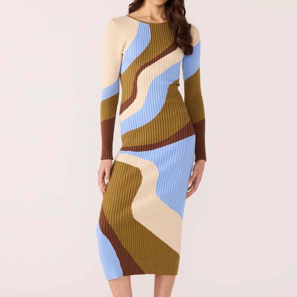 Two-Tone Wave Bodycon Dress