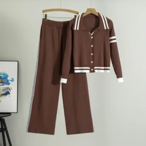 Striped Knitted Cardigan Set