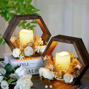 Rustic Wood LED Hexagon Candle Set
