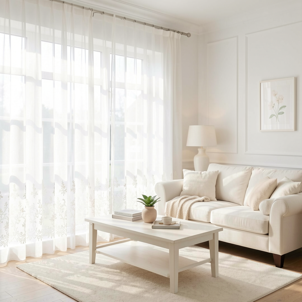 Embroidered White Sheer Curtains